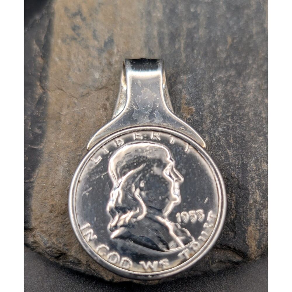 Vintage Sterling Money Clip • 1953 Franklin Half Dollar Design • 24g